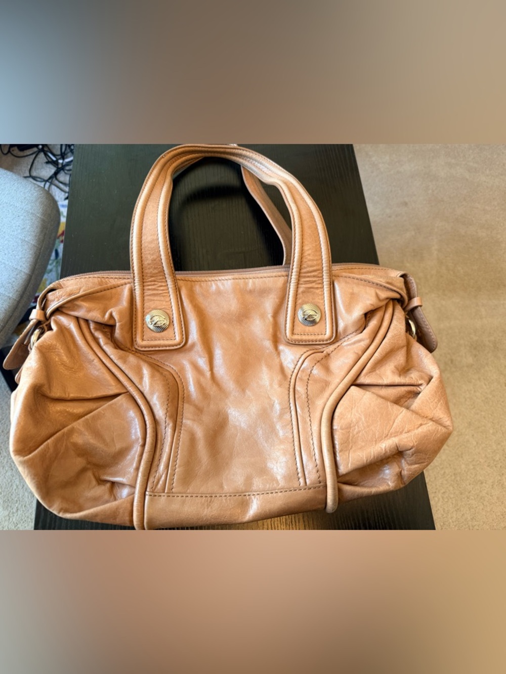 Francesco Biasia Cognac Leather Shoulder Bag